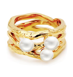 Triple Pearl Hammered Ring