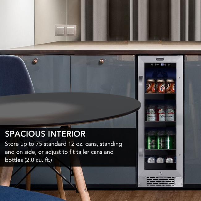 Whynter BBR-638SB 12 in. 75 12 oz. Can Built-In Beverage Fridge Cooler w/ Lock, Temp Controls, Glass-gallery-48113219240184