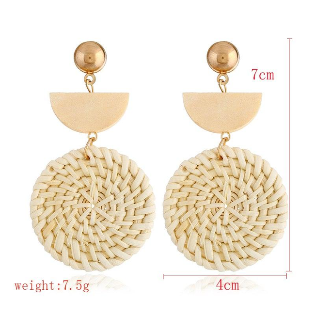 Rattan Earrings Organic Wooden Straw Weave-gallery-30351758458938