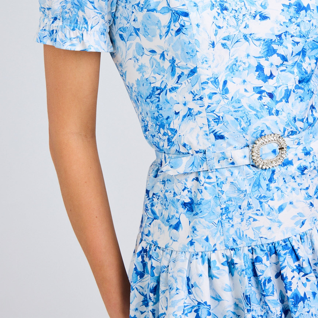 Rosette Floral Poplin Dress-gallery-43184627679482