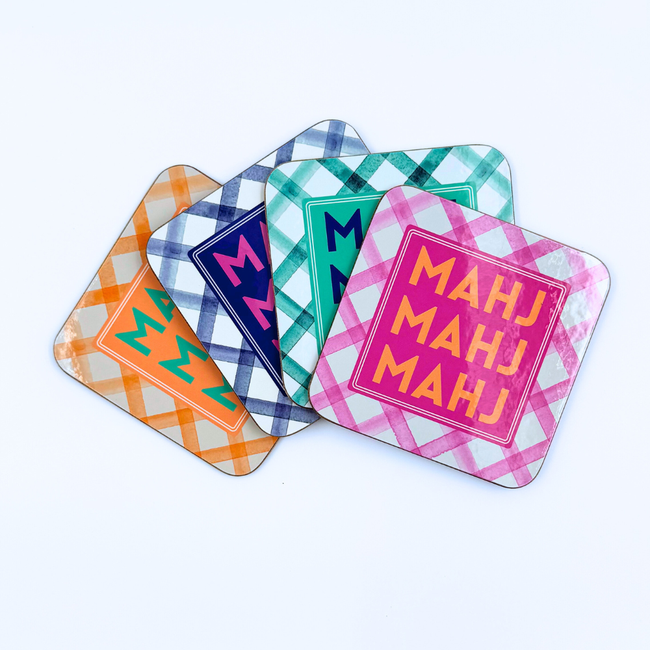 Mahjong Coasters, 4 Set | Gift or Prize | Green, Pink, Blue, Orange-gallery-46119132070199