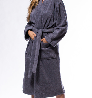 100% Turkish Cotton Gray Terry Kimono Bathrobe