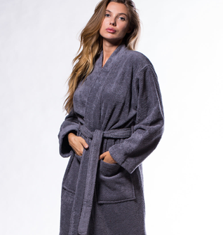 100% Turkish Cotton Gray Terry Kimono Bathrobe