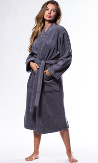100% Turkish Cotton Gray Terry Kimono Bathrobe