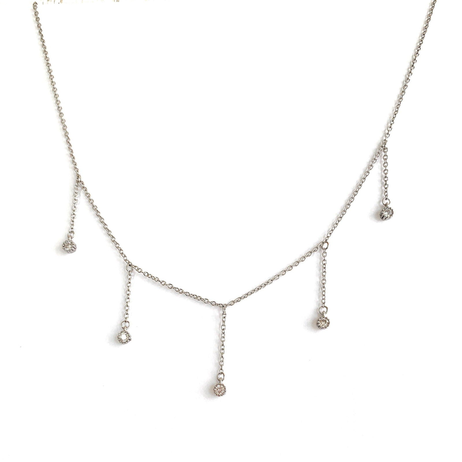 Drop Necklace with Five Cubic Zirconia Stone-gallery-30351514009658
