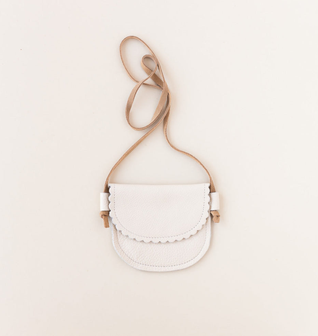 Little Kids' Scalloped Leather Purse in Cream