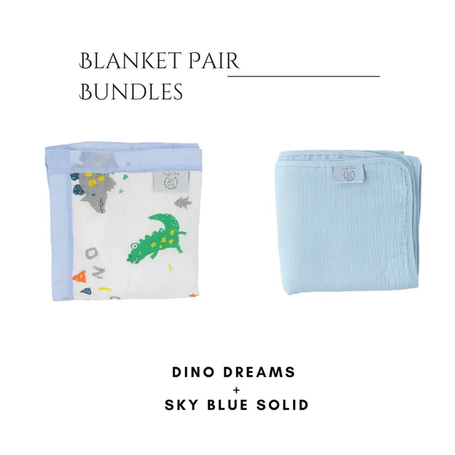 Sky Blue Solid + Dino Dreams Blanket Bundle-gallery-47169407090921