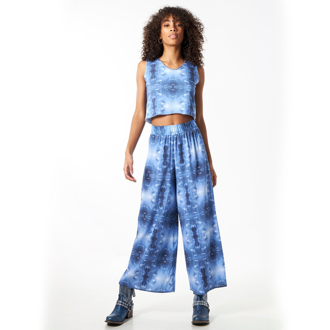 Babs Lightweight Wide Leg Pants - Blue Cloud Print-gallery-45252446617896