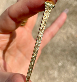 Antique Victorian yellow 14K engraved nail pin, approx 2.5 inch