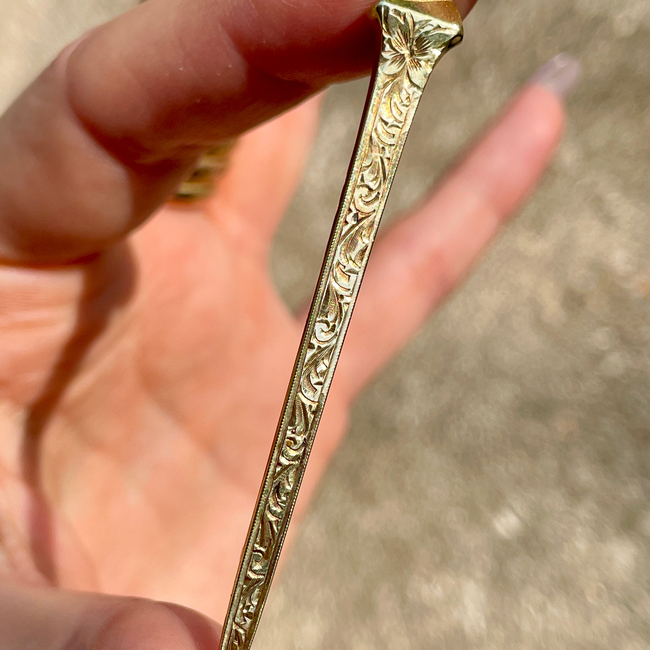 Antique Victorian yellow 14K engraved nail pin, approx 2.5 inch-gallery-52816799007035