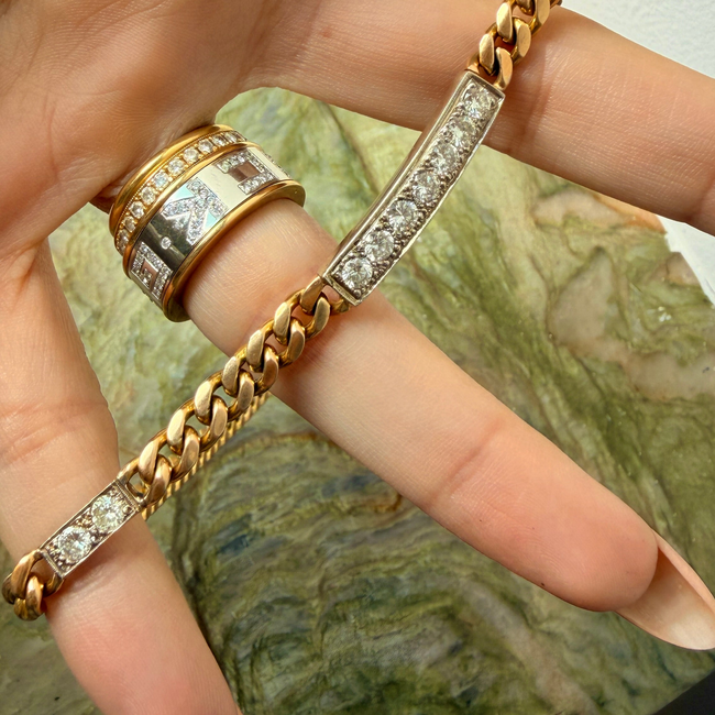 Vintage 14K triple bar 2ctw diamond curb chain, 16 inch-gallery-57436615541051