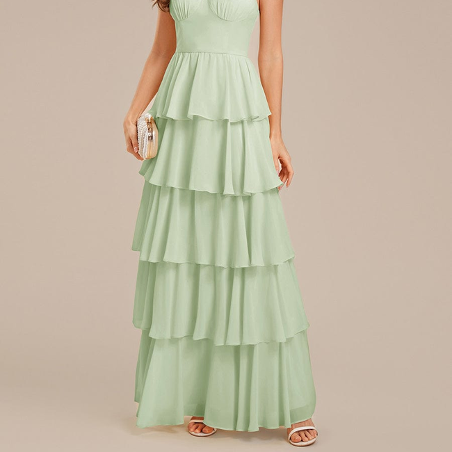 Ruffled Chiffon Sleeveless Wedding Guest Dress-gallery-33683621445706