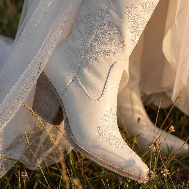 The Kamilla | White on White Embroidered Cowboy Boot For Bridal Or Festival-gallery-42277790646449