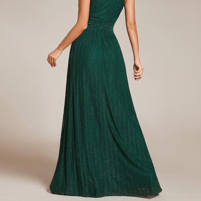 ever EVERLAINE|Halter Neck Pleated Glittery Formal Evening Dress with Empire Waist-gallery-31174986760266