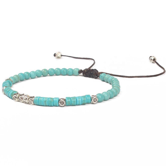 Friendship Bracelet Handwoven with Turquoise Beads-gallery-30351614902330