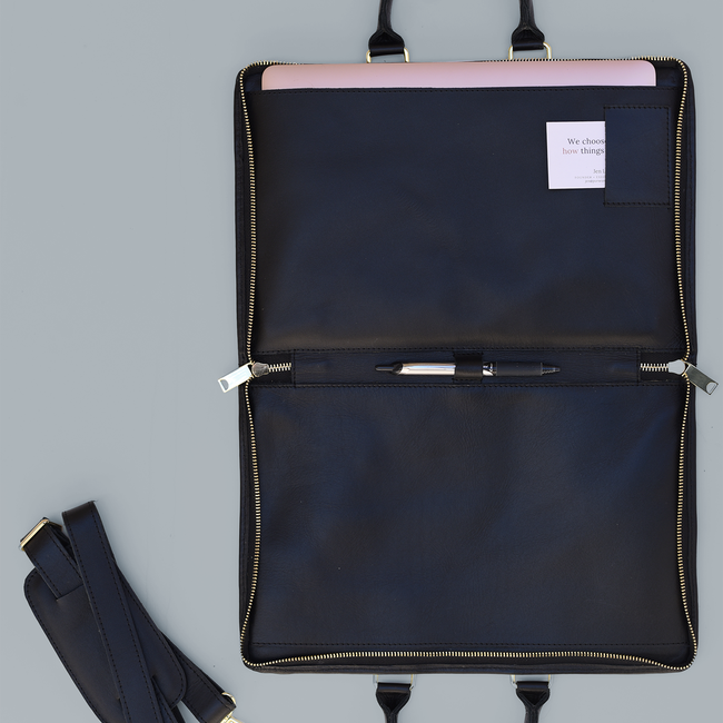 Leather Laptop Portfolio | Black Leather | Removable Strap-gallery-33207323918402