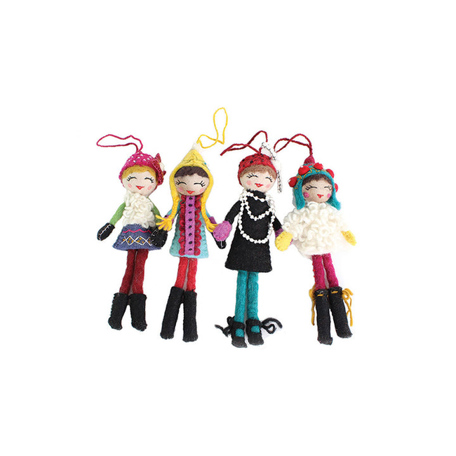 French Knot Girl Ornaments (Set of 4)-gallery-0