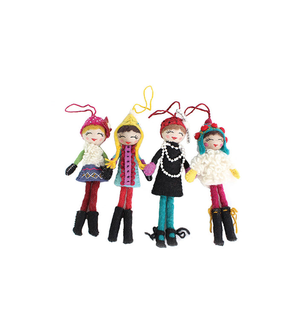 French Knot Girl Ornaments (Set of 4)