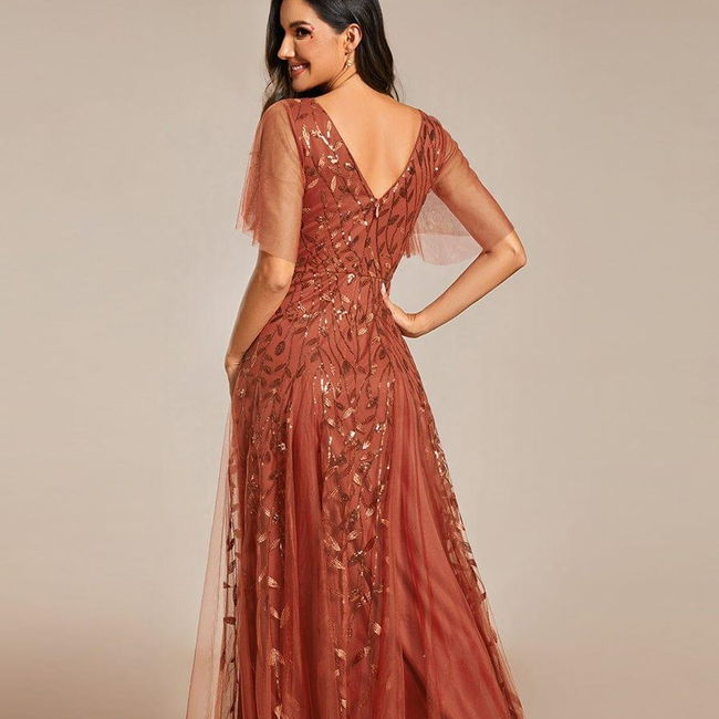 ever ASTRAL|Ruffle Sleeves Leaf Sequin Maxi Bridesmaid Dress-gallery-32686703181898