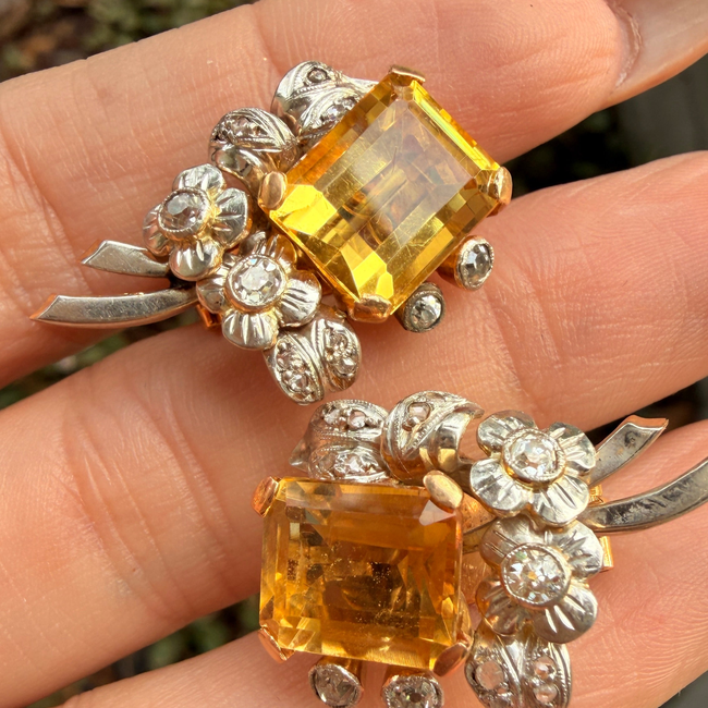 Antique Platinum and yellow 18K approx 10 ctw citrine and 1.2 ctw old mine cut diamond and rose cut -gallery-56907886362939