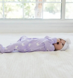 Lilac Flutter Zipped Onesie (0–12 Months) – 100% Cotton Muslin Baby Sleepwear