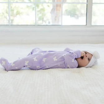 Lilac Flutter Zipped Onesie (0–12 Months) – 100% Cotton Muslin Baby Sleepwear