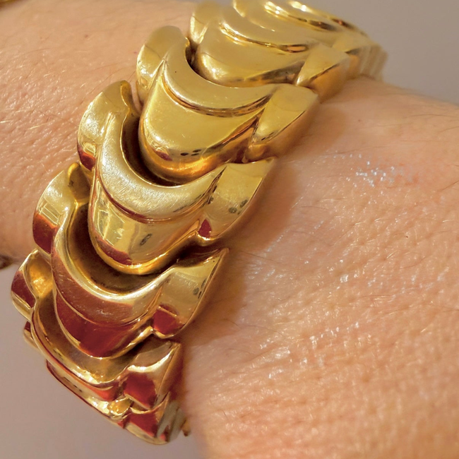 Vintage yellow 14K crescent moon-esque link bracelet, 6.5 inch fit-gallery-56719787098427