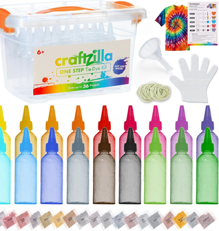 Craftzilla Tie-Dye Kit, Pre-Filled Squeeze Bottles - Complete 18 Color DIY Kit