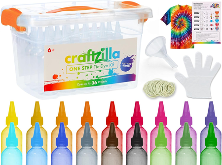 Craftzilla Tie-Dye Kit, Pre-Filled Squeeze Bottles - Complete 18 Color DIY Kit