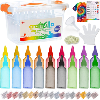 Craftzilla Tie-Dye Kit, Pre-Filled Squeeze Bottles - Complete 18 Color DIY Kit