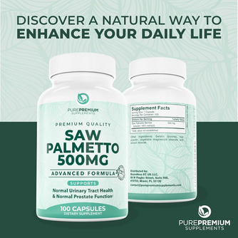 PurePremium Saw Palmetto 500 mg for Men/Women – Maximum Strength Saw Palmetto Extract | Powder Capsules Supplement