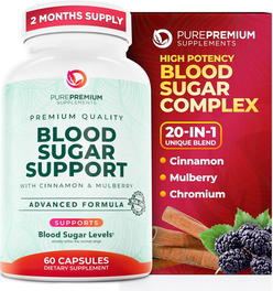 PurePremium Normal Blood Sugar Support Supplement - 20 Active Ingredients Complex with Cinnamon, Bitter Melon, Chromium, Mulberry - 60ct