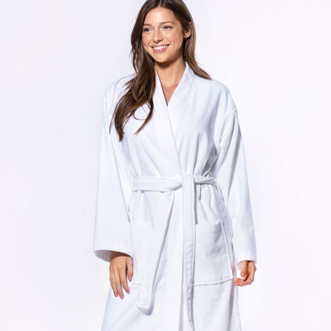 100% Turkish Cotton White Terry / Velour Kimono Bathrobe-gallery-46194307596547