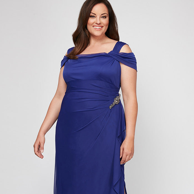 Cold Shoulder Glitter Mesh Dress with Draped Skirt & Cowl Neckline-gallery-42505925591296