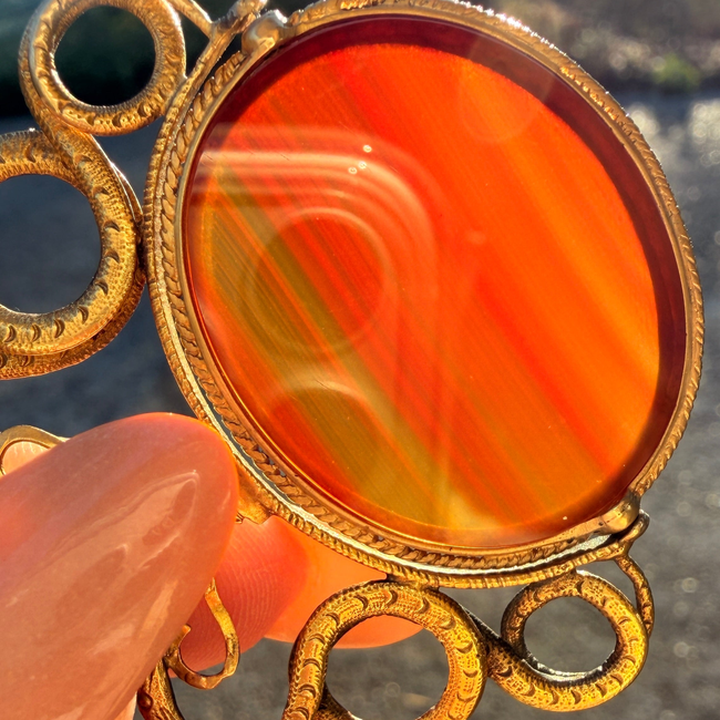 Antique yellow 18K swiveling double snake with urn carnelian pendant-gallery-57079930814779