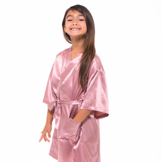 Pink Satin Kimono Kid's Robe-gallery-48146519294211