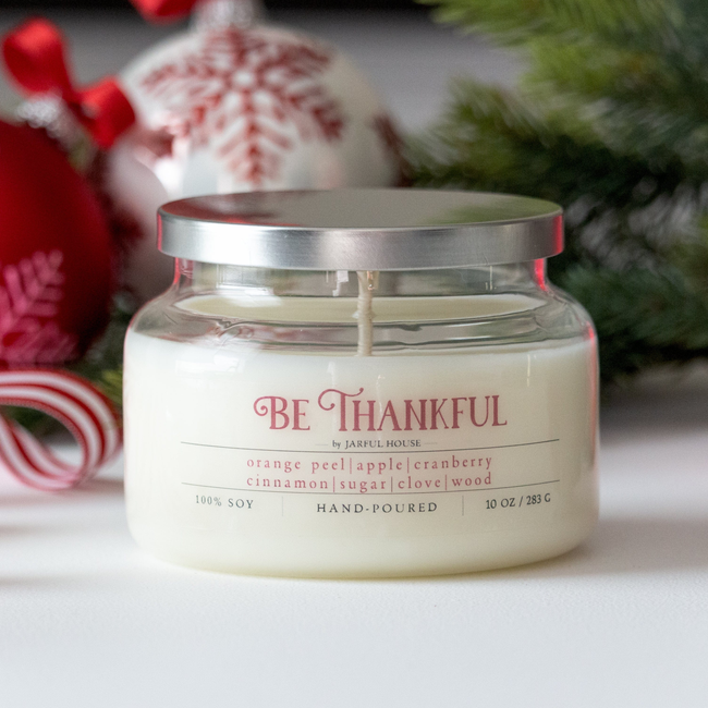 Thanksgiving Candle Be Thankful - 10 oz | Orange Peel + Apple +Cranberry + Cinnamon + Sugar + Wood +-gallery-28528465346630
