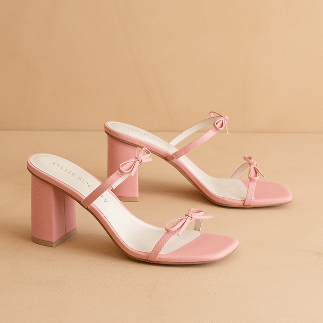 The Wendy | Pink Double Strap Double Bow Heels-gallery-38145276444849