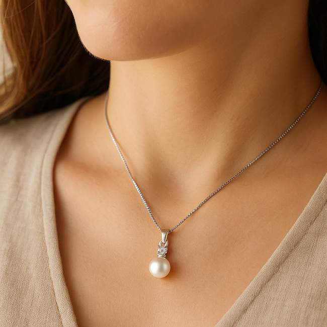 Pearl Pendant Necklace with Cubic Zirconia Accent Stone Necklace-gallery-31059795968058