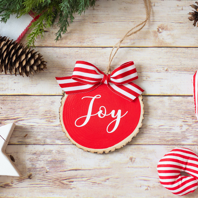 Farmhouse Christmas Ornaments Set of 3 | Red White Wood Slices - Believe Noel Joy-gallery-14606339604550