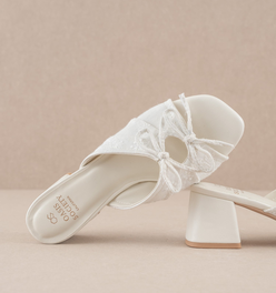 The Emerald | White Double Bow Peep Hole Sandal