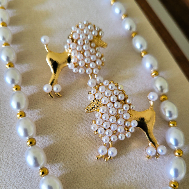 Pearl Poodle Stud Earrings-gallery-42474172416250