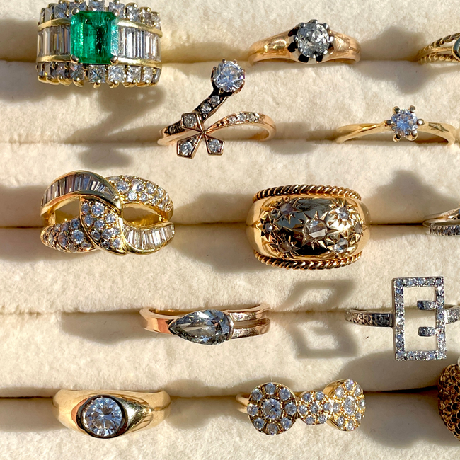 Antique French rosy yellow 18K approx .4 ctw star set rose cut diamond ring, size 4.25-gallery-52136424997179