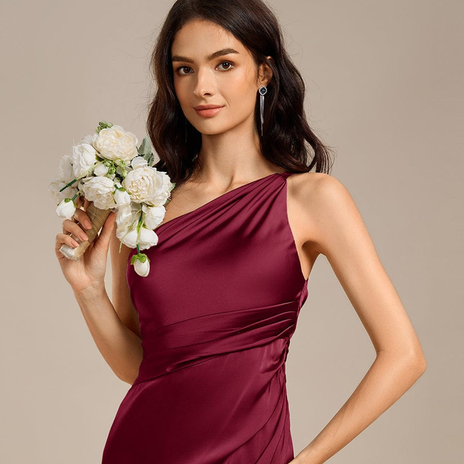 ever REIKO|Satin One Shoulder Ruched Side Split Mermaid Bridesmaid Dress-gallery-33405455958090