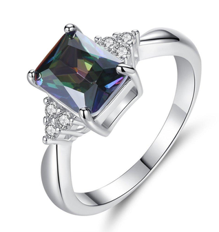 Mystic Topaz Ring 2.5 ct Princess Cut