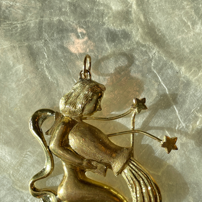 Vintage yellow 18K gold Aquarius statement pendant-gallery-51168069779771