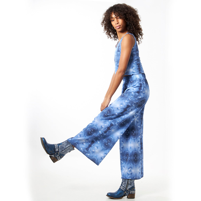 Babs Lightweight Wide Leg Pants - Blue Cloud Print-gallery-45252446322984