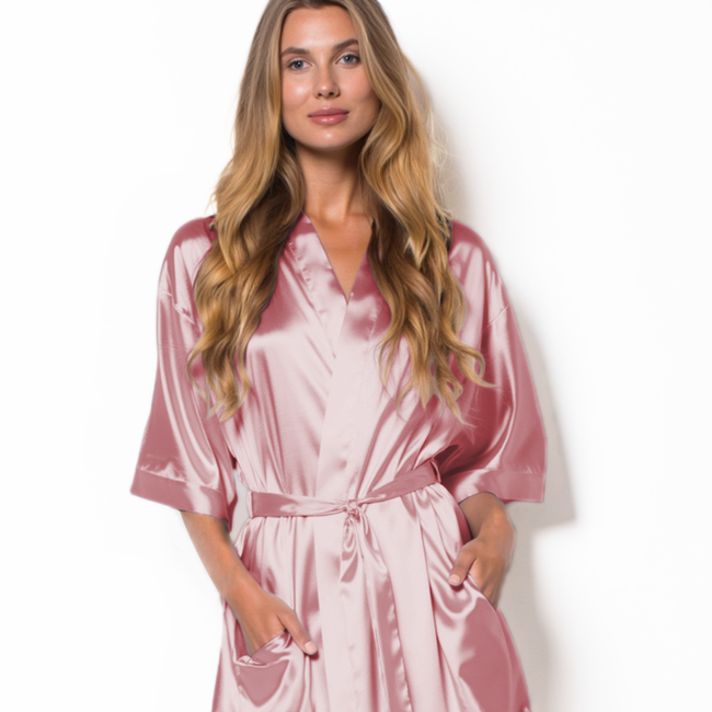 Pink Satin Kimono Short Robe-gallery-48517610864899