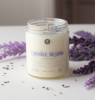 Lavender Meadow Soy Candle | Calming Candle Citrus + Eucalytus + Camphore + Dried Lavender - 8 oz.