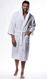 Waffle Hooded Long Robe Square Pattern White